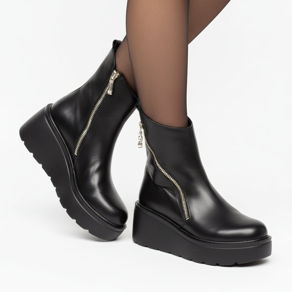 Women's Ankle Boots Leather Platform Sole Zipper