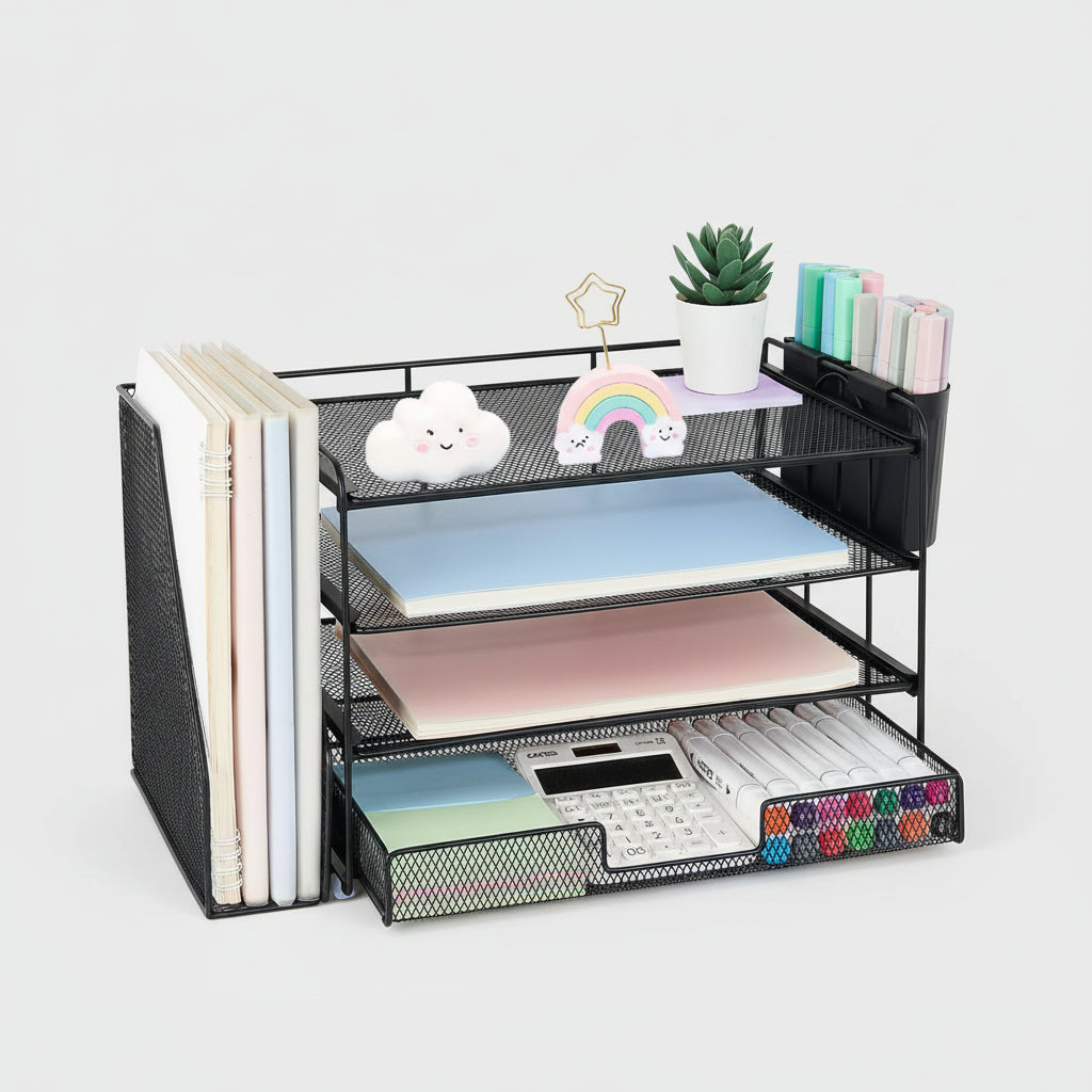 Organizador de Secretária Gaveta Ajustável Suporte Vertical para Pastas Armazenamento de Escritório