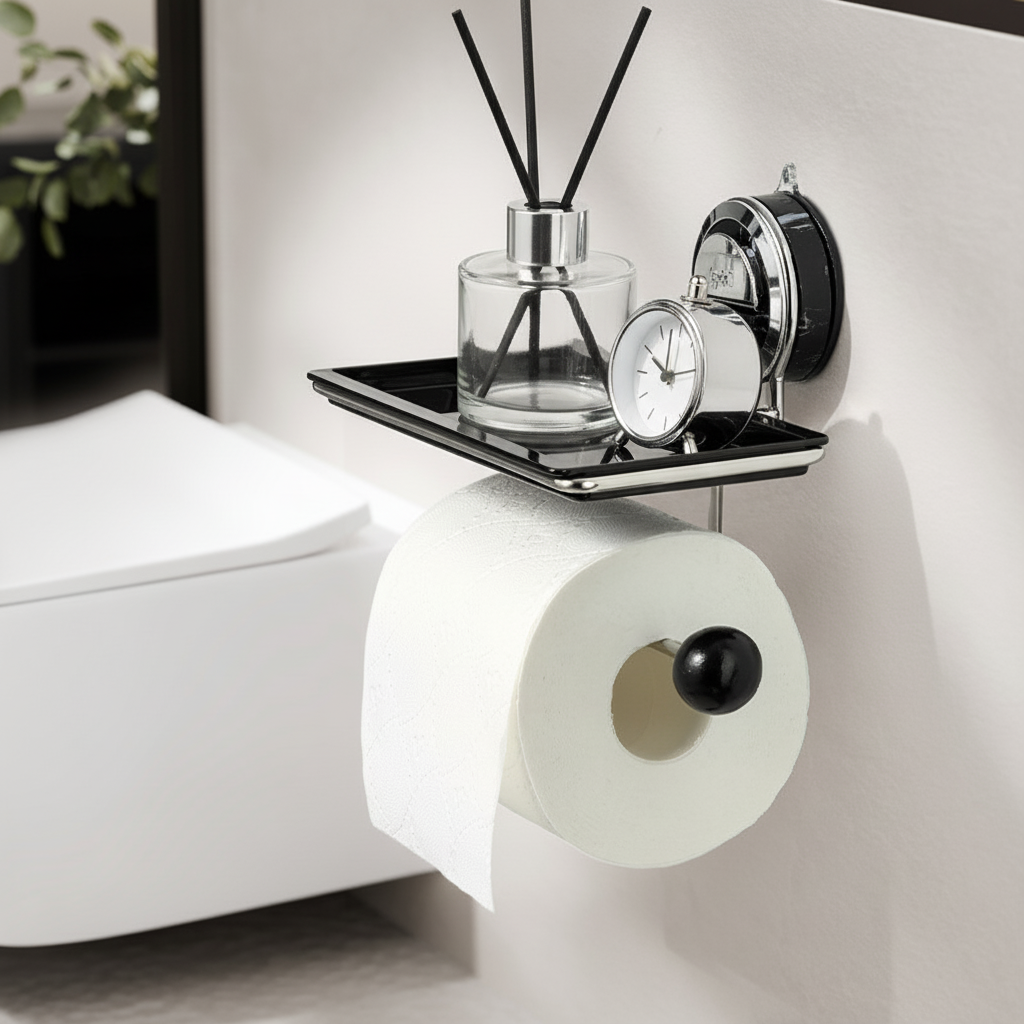 Suporte para Rolo de Papel Higiénico com Ventosa Aço Inoxidável Instalação Fácil Sem Perfuração