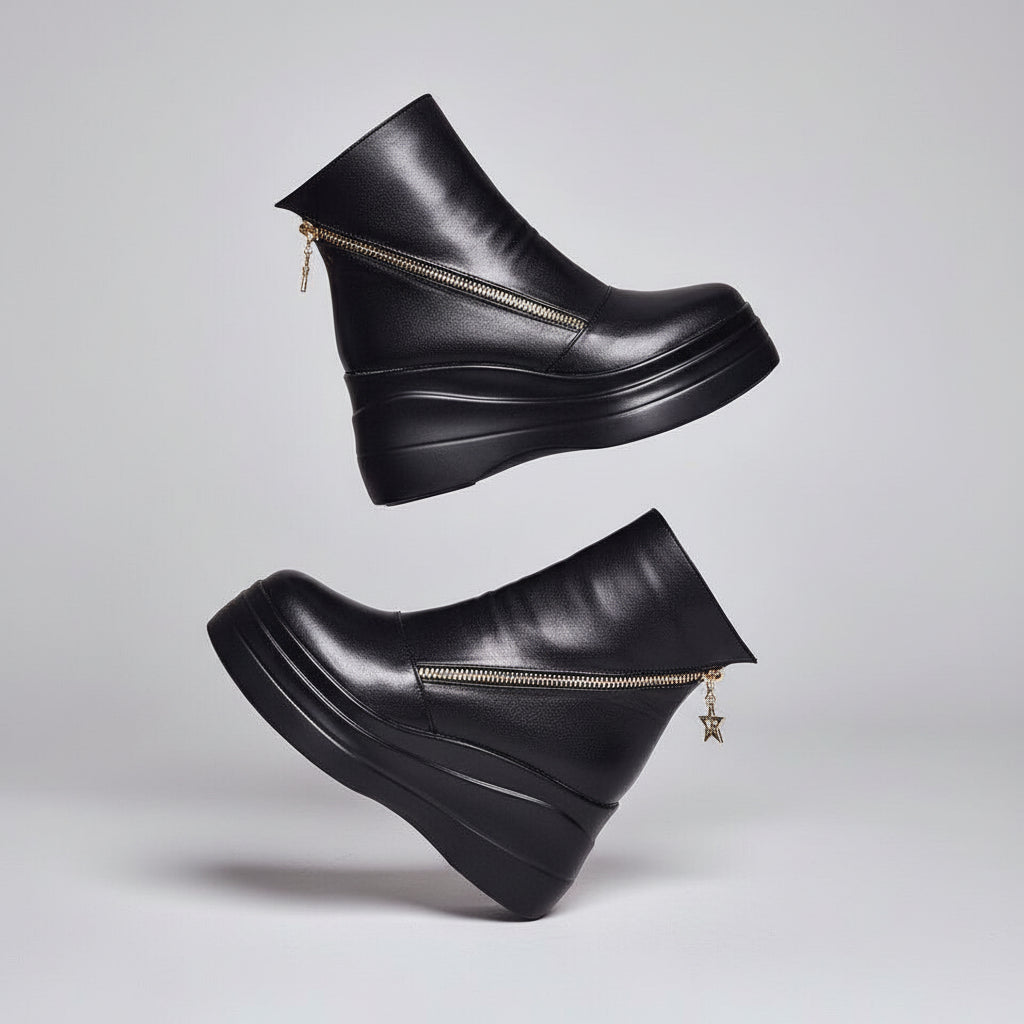 Women's Ankle Boots Leather Platform Sole Zipper
