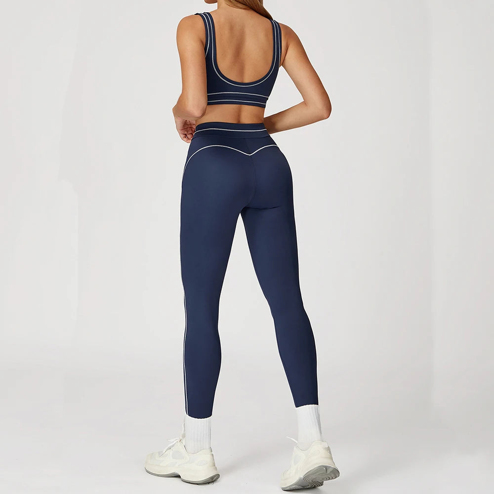 Conjunto de Yoga para Mulheres Conjunto de Fitness Soutien Desportivo Leggings de Cintura Alta
