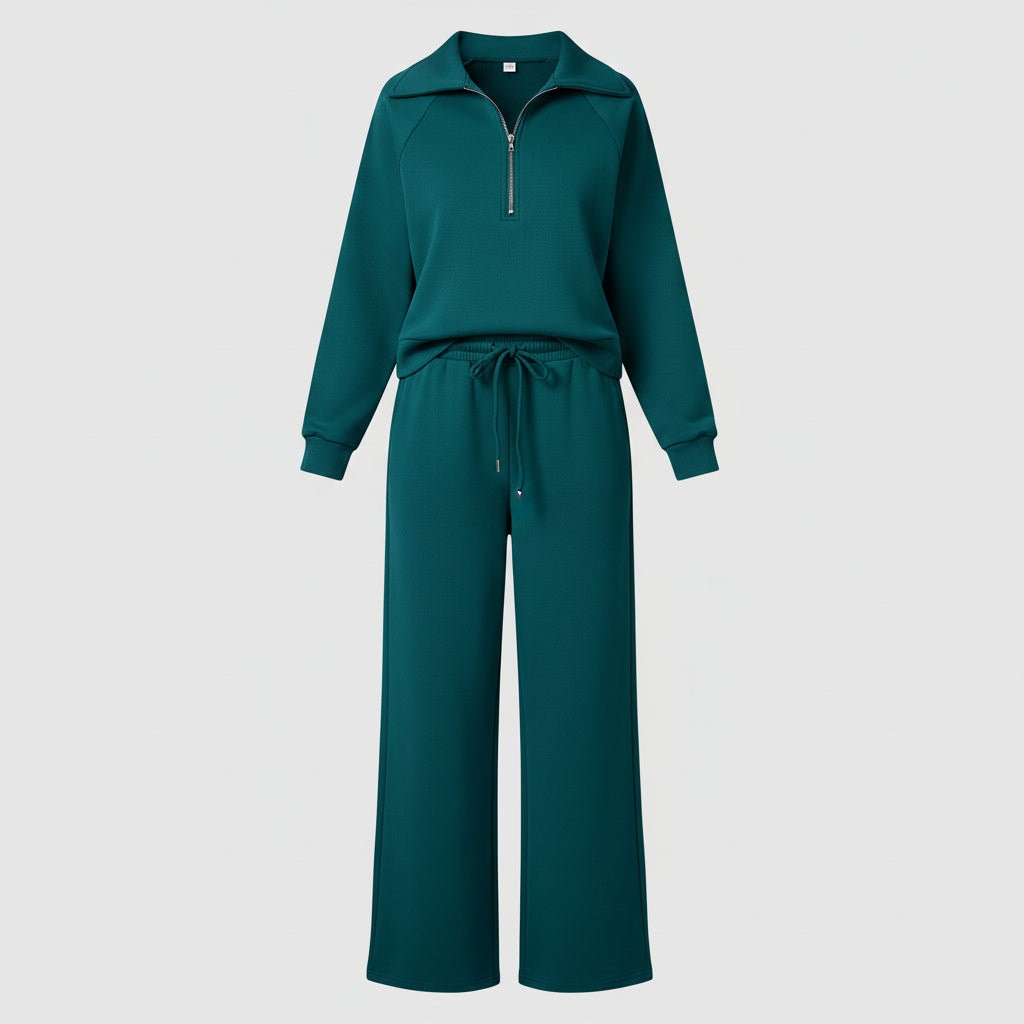 Casual Dames Tracksuit Set Half Zip Sweatshirt Palazzo Pants