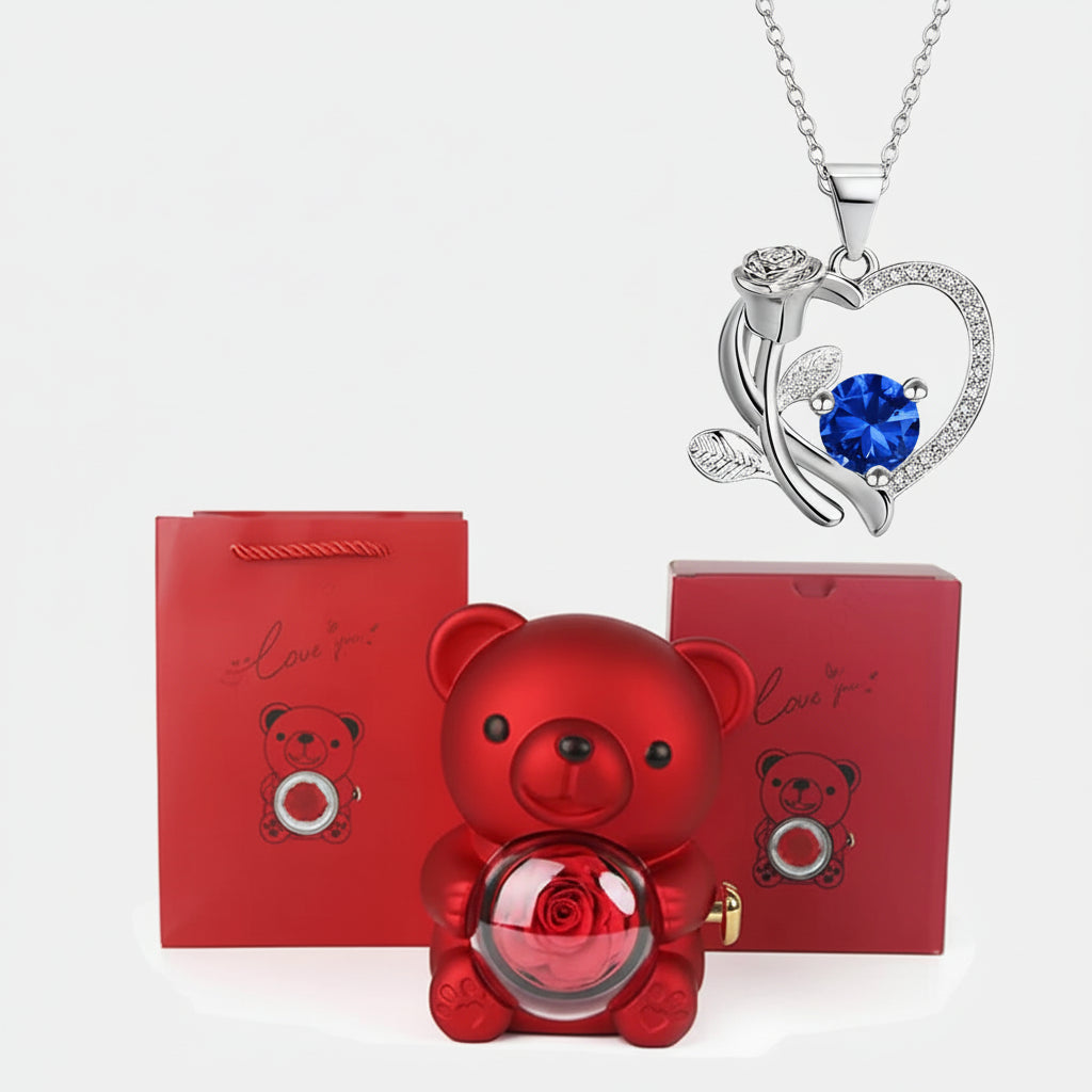 Rode Beer Jewelry Heart Shaped Crystal Silver Necklace