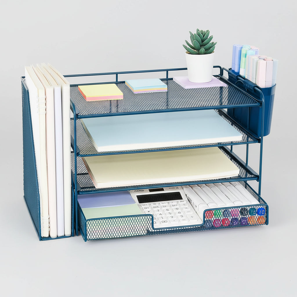 Organizador de Secretária Gaveta Ajustável Suporte Vertical para Pastas Armazenamento de Escritório