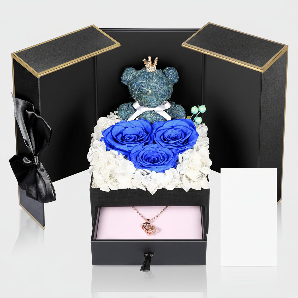 Caixa de Presente Rose Guardada Urso Feito à Mão Colar Eu Amo-Te