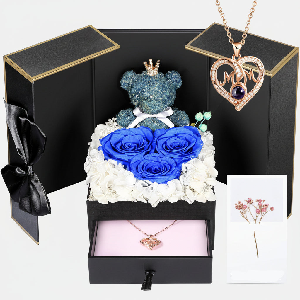 Caixa de Presente Rose Guardada Urso Feito à Mão Colar Eu Amo-Te