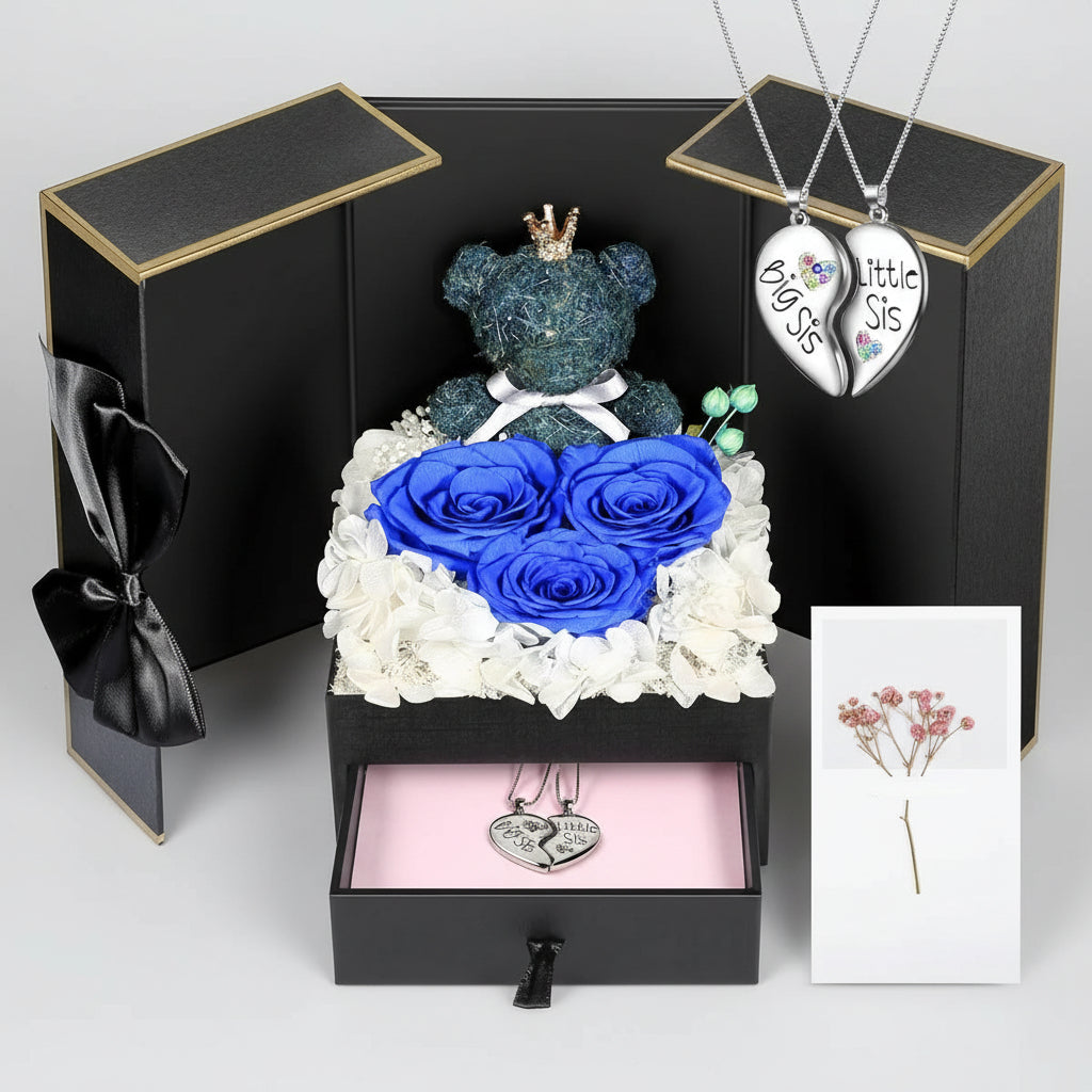 Caixa de Presente Rose Guardada Urso Feito à Mão Colar Eu Amo-Te