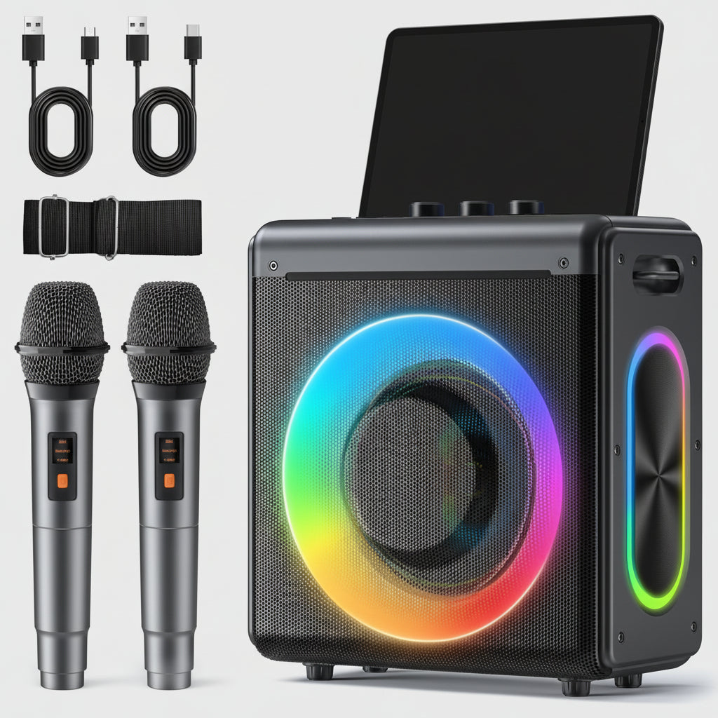 Bluetooth Lautsprecher Karaoke Draagbaar LED Draadloze Microfoons