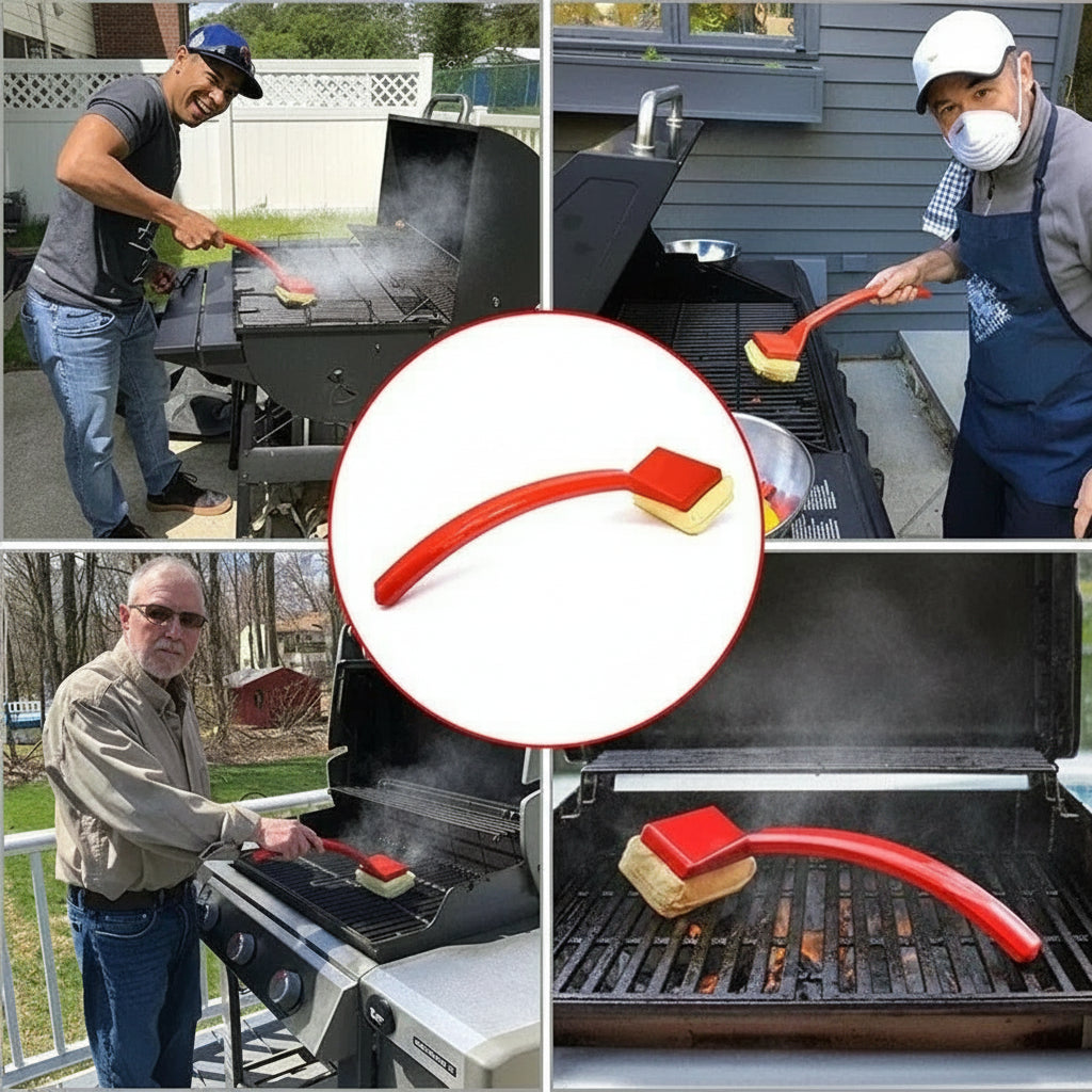 Bristle-Free Grill Steam Cleaner Long Handle BBQ Cleaning Tool 2