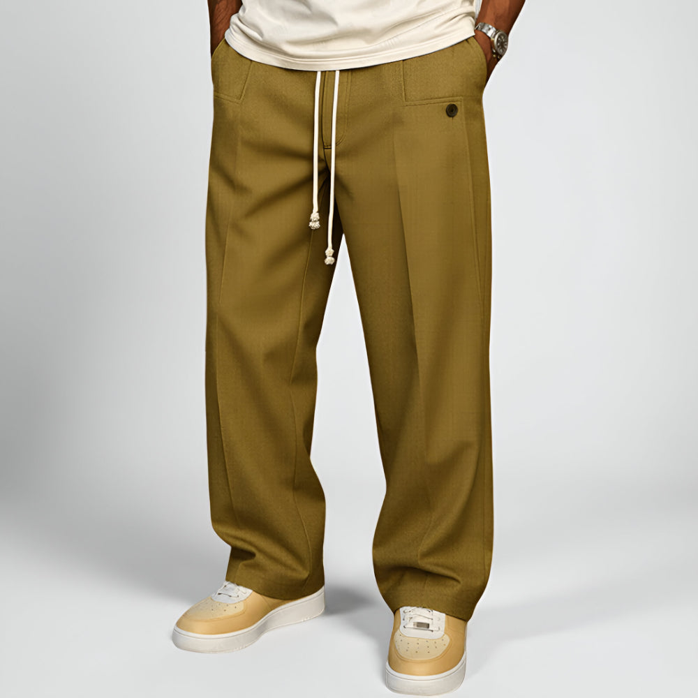 Calças Homem Cintura com Cordão Pernas Largas Uso Diário