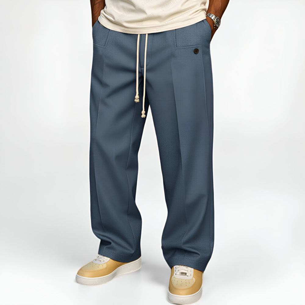 Calças Homem Cintura com Cordão Pernas Largas Uso Diário