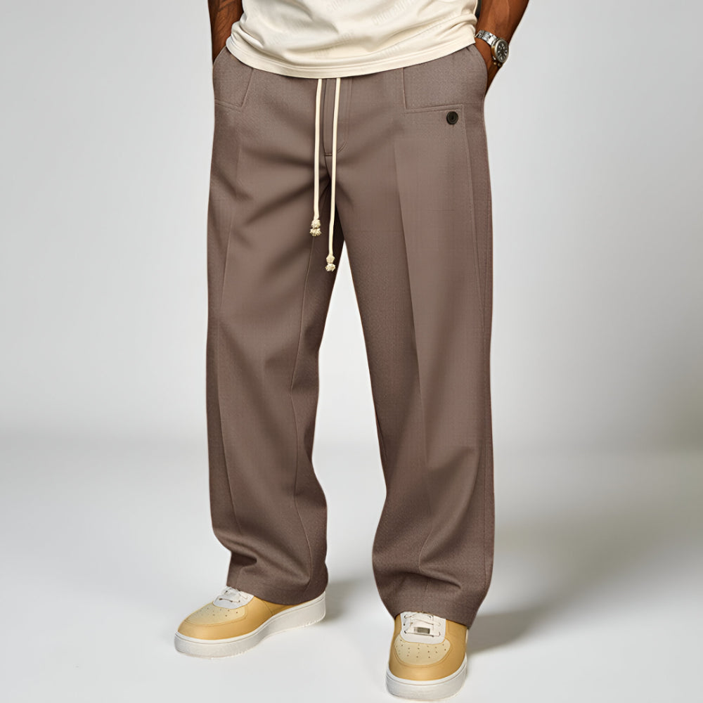 Calças Homem Cintura com Cordão Pernas Largas Uso Diário