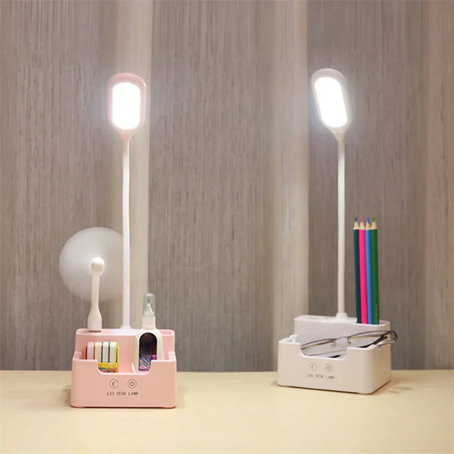 DeskBright - Flexibele LED Bureaulamp met Pen- en Telefoonhouder, Dimbaar & USB Oplaadbaar