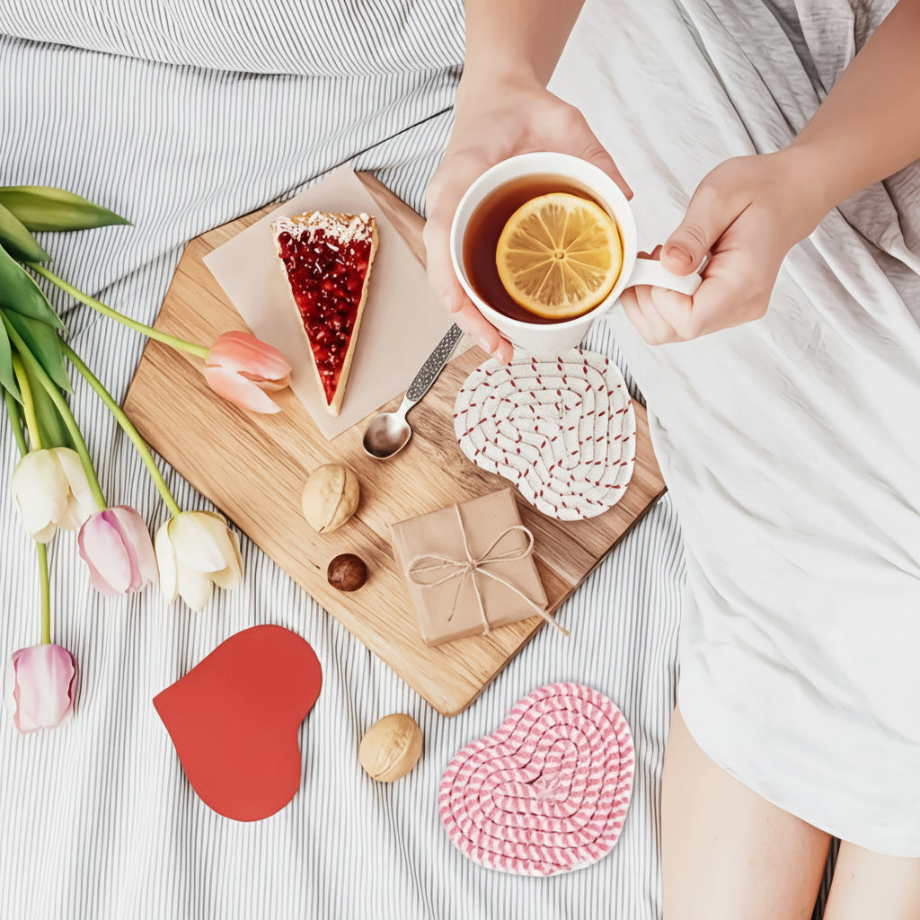 Woven Heart Shaped Coaster Set