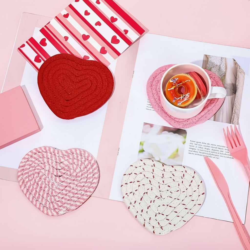 Woven Heart Shaped Coaster Set