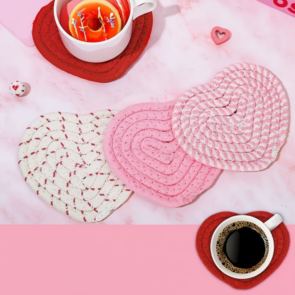 Woven Heart Shaped Coaster Set