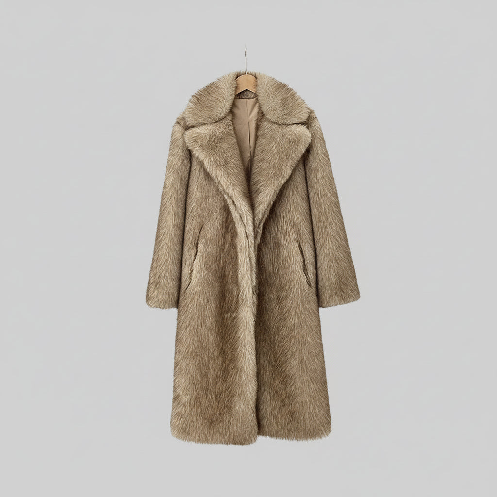 Dames Jas Teddy Imitatiebont Lange Winterjas Revers