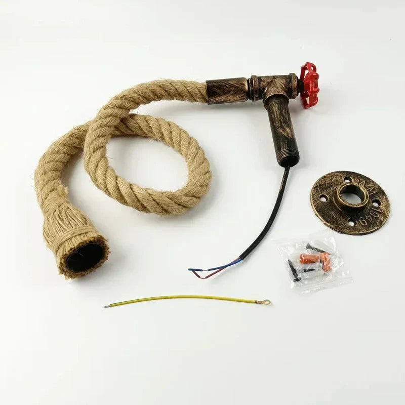 RusticGlow – Hemp Rope Wall Lamp in Industrial Style – Vintage Wall Lighting