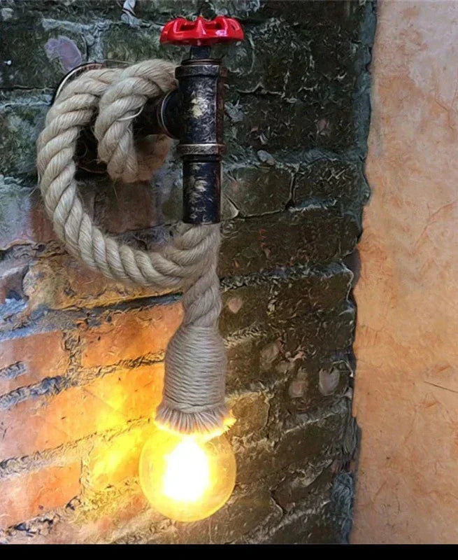 RusticGlow – Hemp Rope Wall Lamp in Industrial Style – Vintage Wall Lighting
