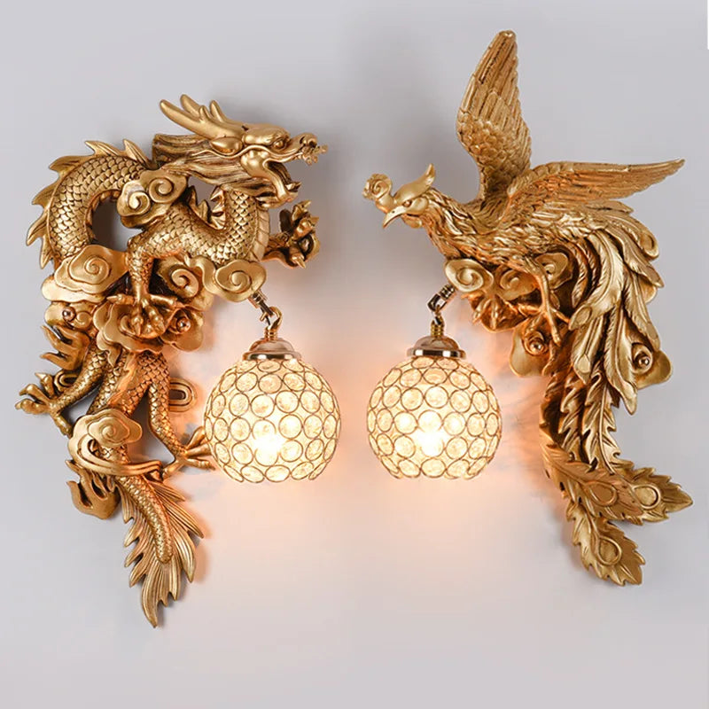 LuxeFlame - Lampada da parete Draken Phoenix | Illuminazione LED mistica