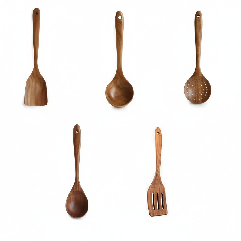 Keukengerei Set Houten Kooklepels Natuurlijk Teak Dagelijks Koken