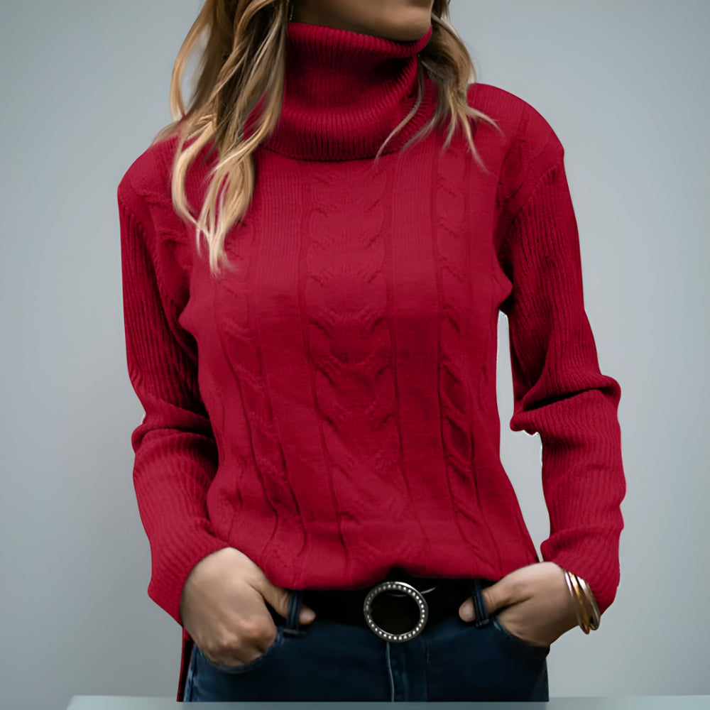 Camisola de Malha com Padrão de Trança para Senhora Manga Comprida Uso Diário