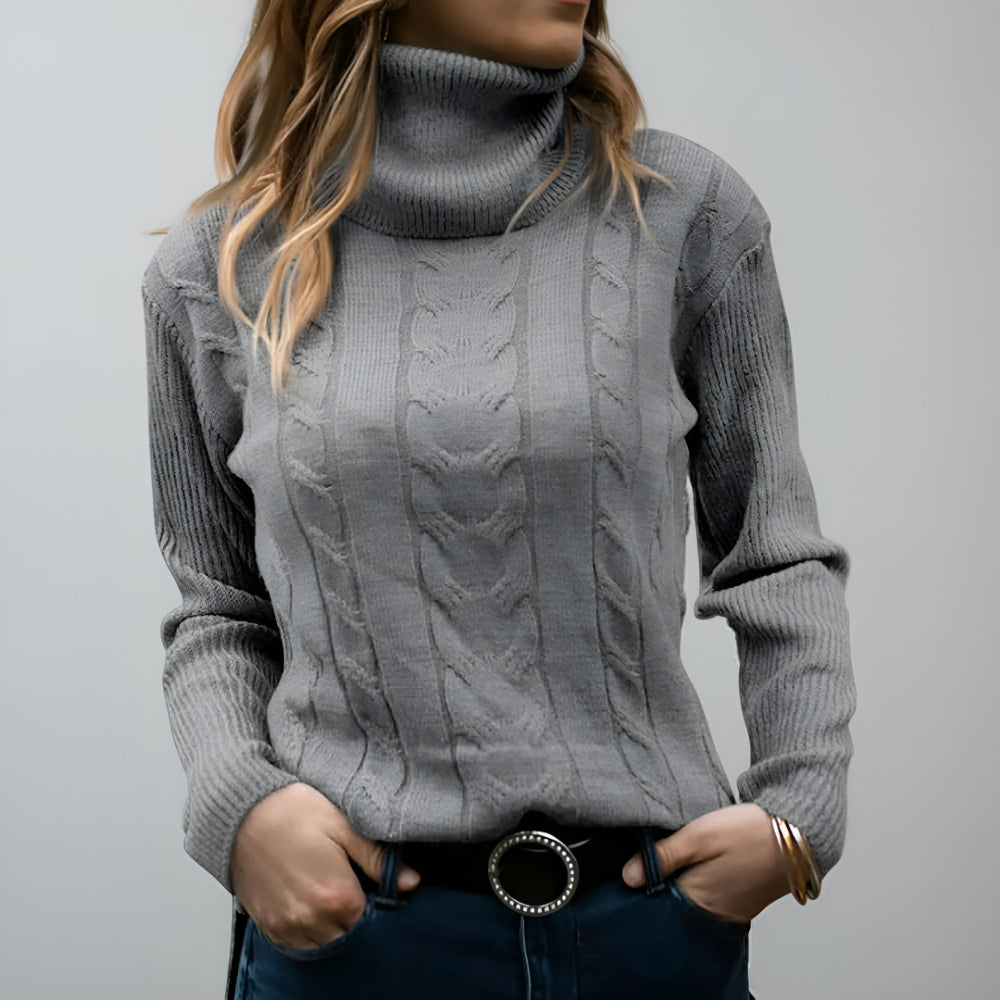 Camisola de Malha com Padrão de Trança para Senhora Manga Comprida Uso Diário