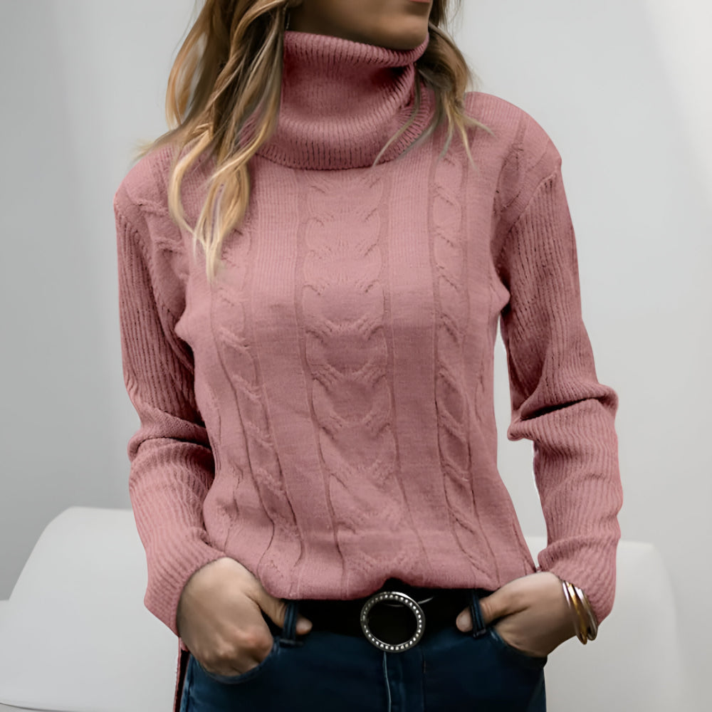 Camisola de Malha com Padrão de Trança para Senhora Manga Comprida Uso Diário