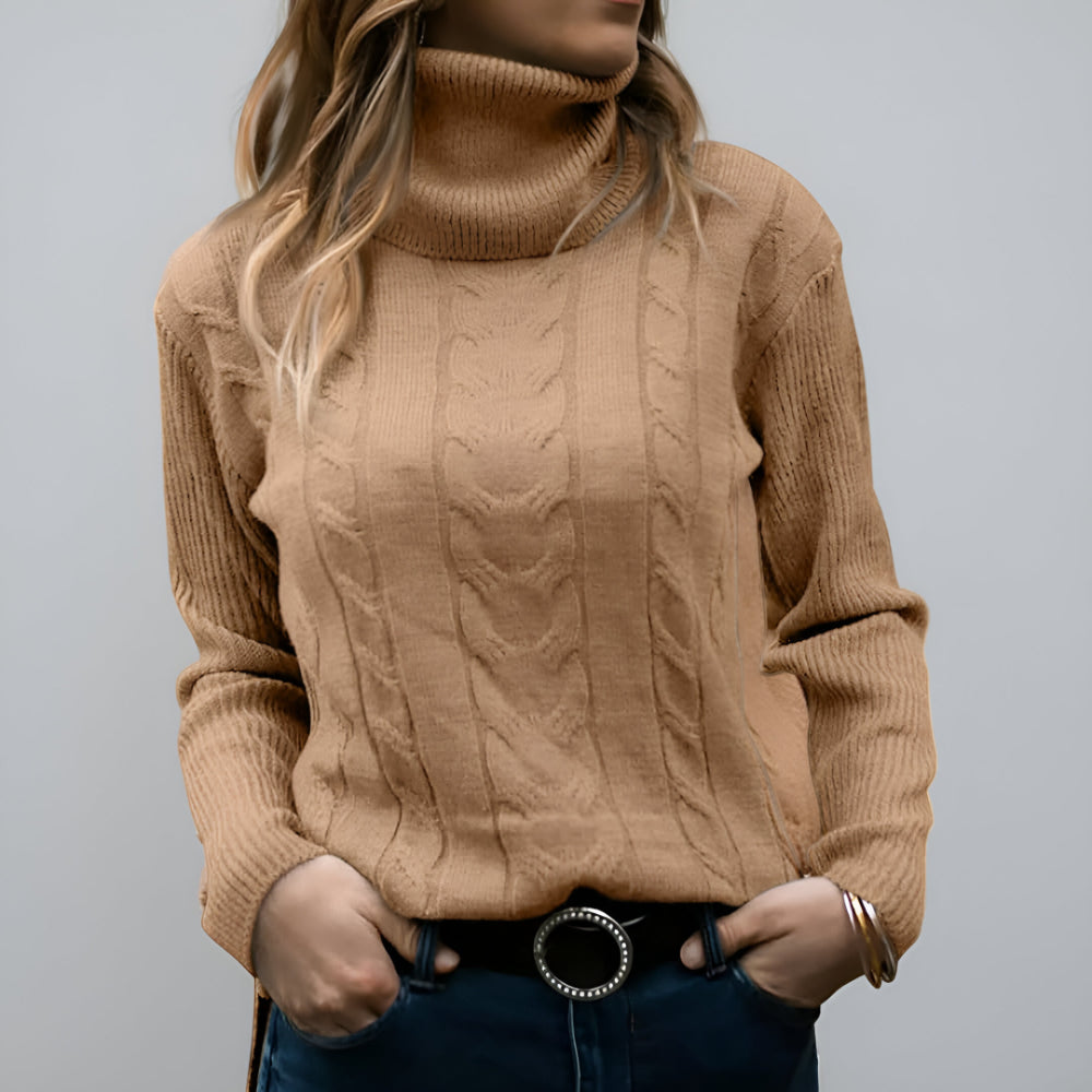 Camisola de Malha com Padrão de Trança para Senhora Manga Comprida Uso Diário