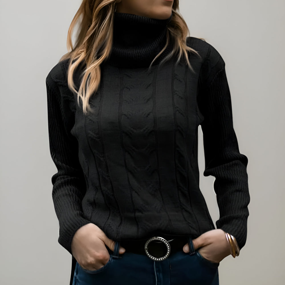 Camisola de Malha com Padrão de Trança para Senhora Manga Comprida Uso Diário