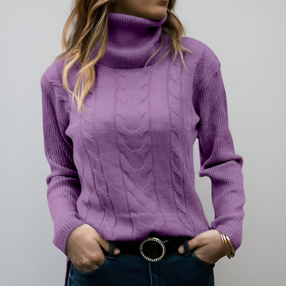 Camisola de Malha com Padrão de Trança para Senhora Manga Comprida Uso Diário