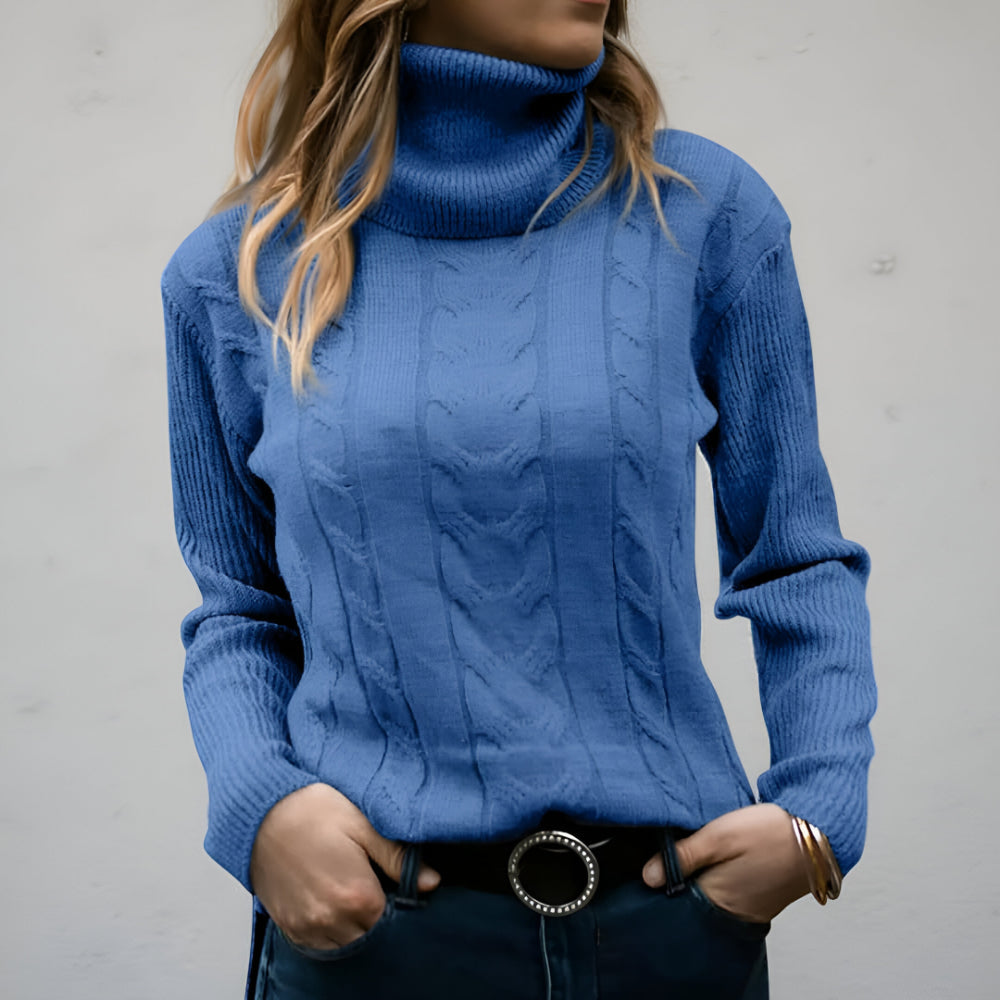 Camisola de Malha com Padrão de Trança para Senhora Manga Comprida Uso Diário