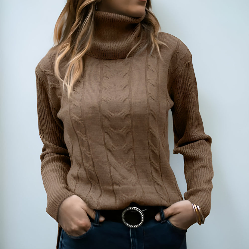 Camisola de Malha com Padrão de Trança para Senhora Manga Comprida Uso Diário