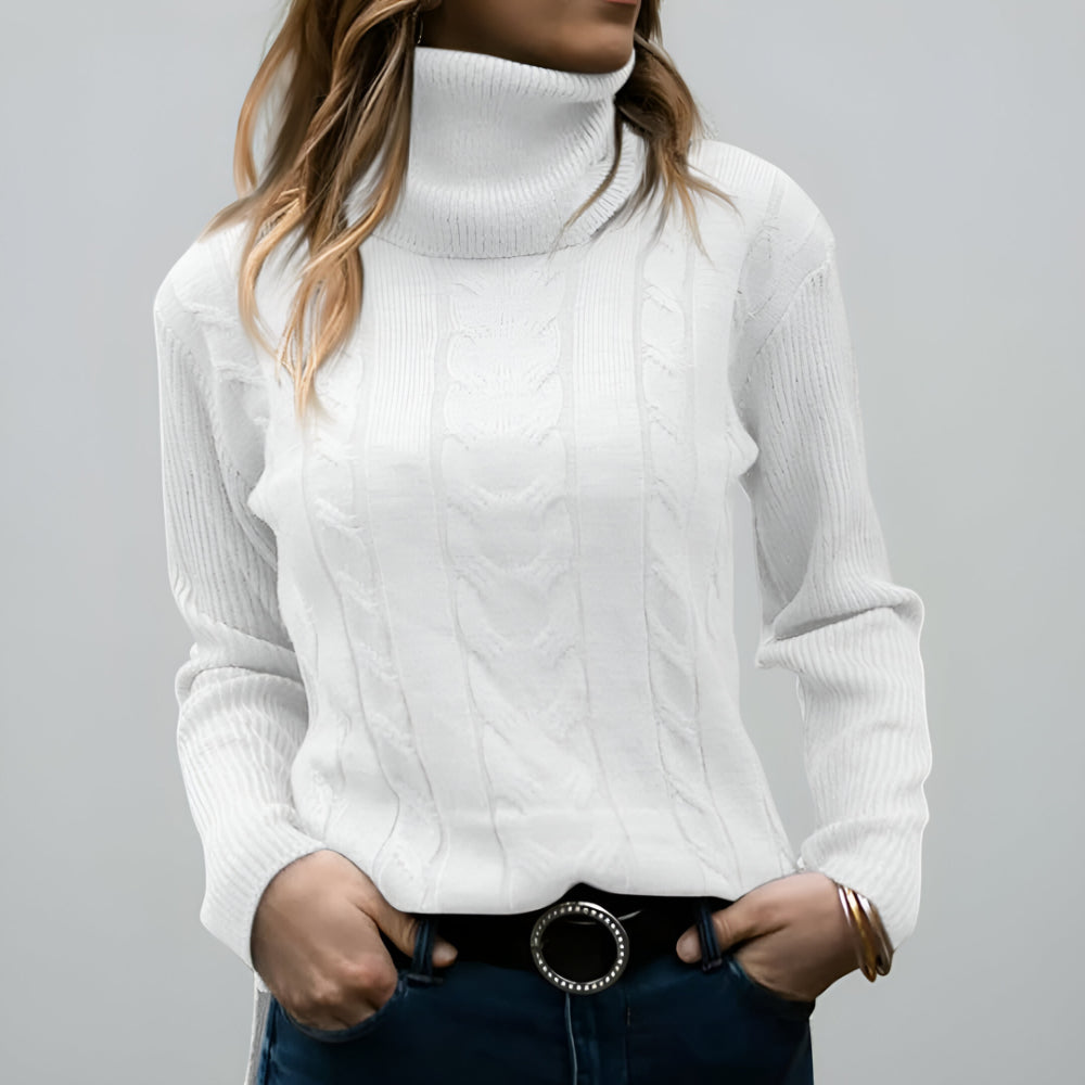 Camisola de Malha com Padrão de Trança para Senhora Manga Comprida Uso Diário