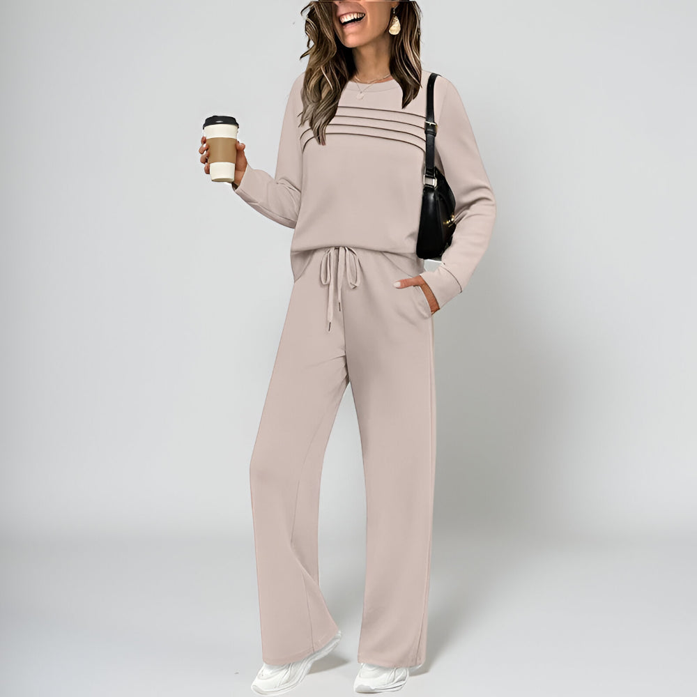 Fato de Treino Feminino Dois Peças Gola Redonda Calças com Cordão Conjunto