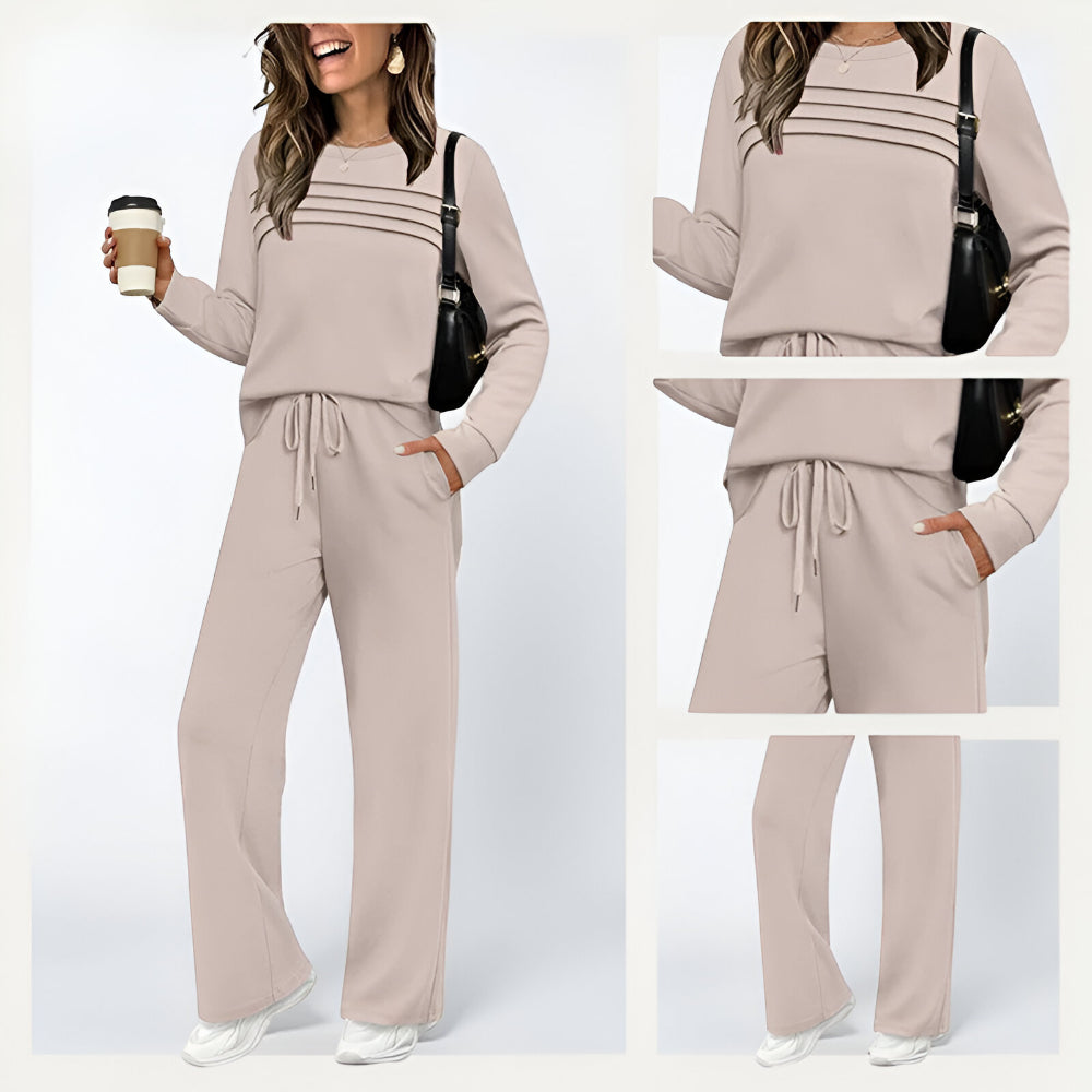 Fato de Treino Feminino Dois Peças Gola Redonda Calças com Cordão Conjunto