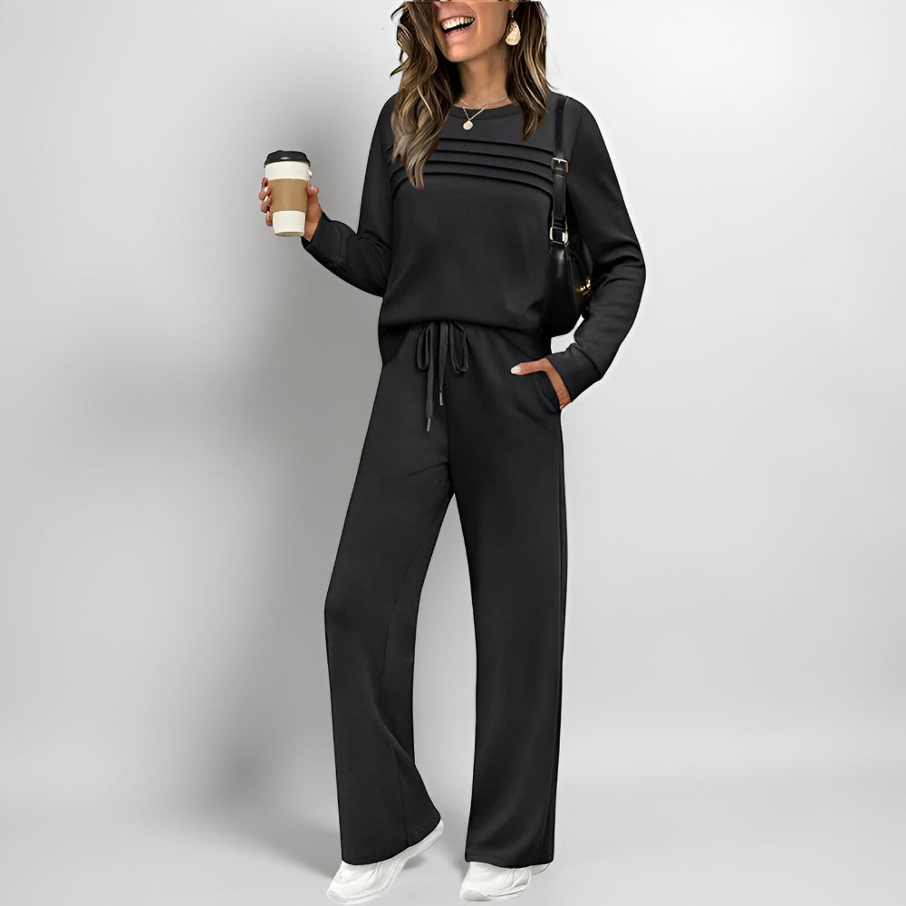 Fato de Treino Feminino Dois Peças Gola Redonda Calças com Cordão Conjunto