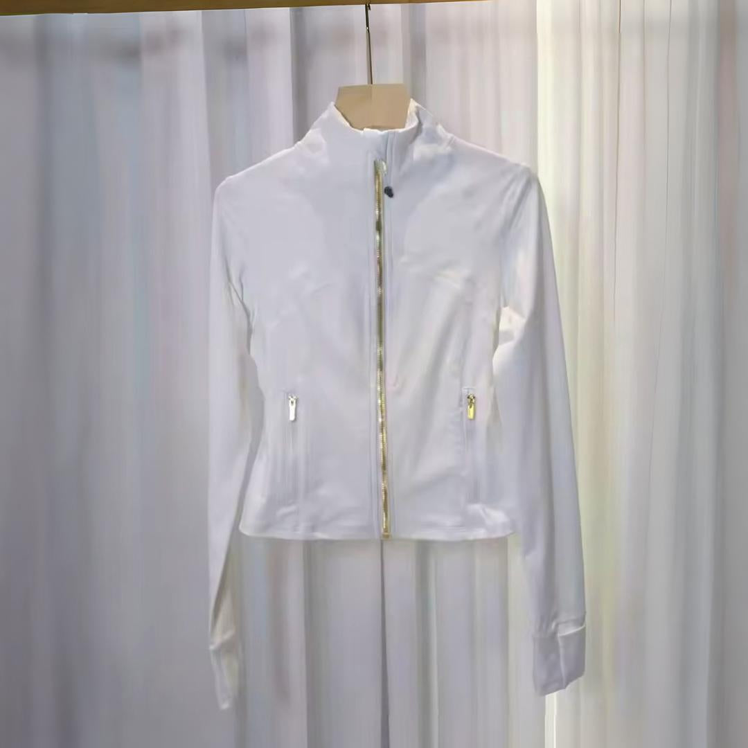 Casaco Desportivo Feminino Gola Curta com Fecho de Correr Ajuste Justo