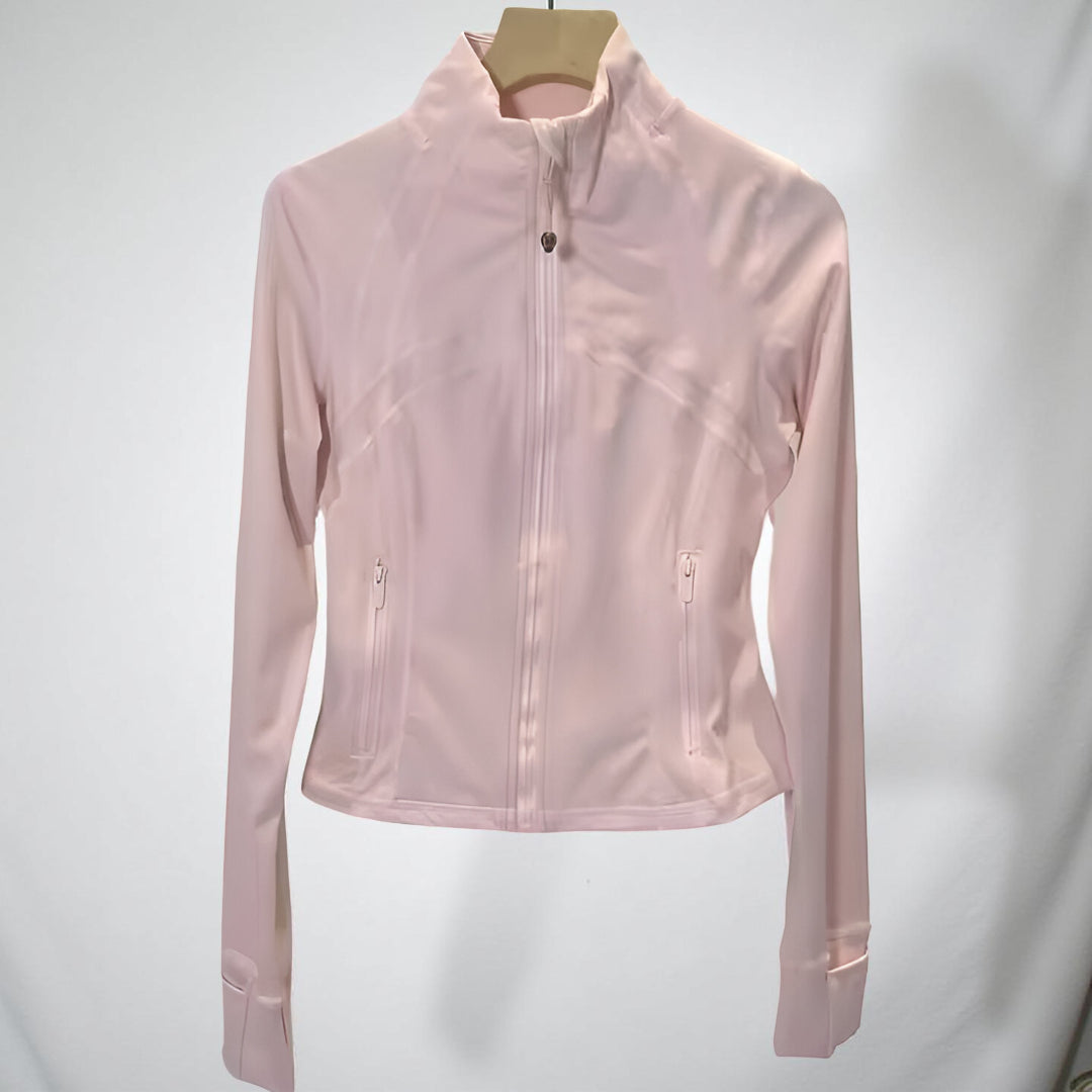 Casaco Desportivo Feminino Gola Curta com Fecho de Correr Ajuste Justo