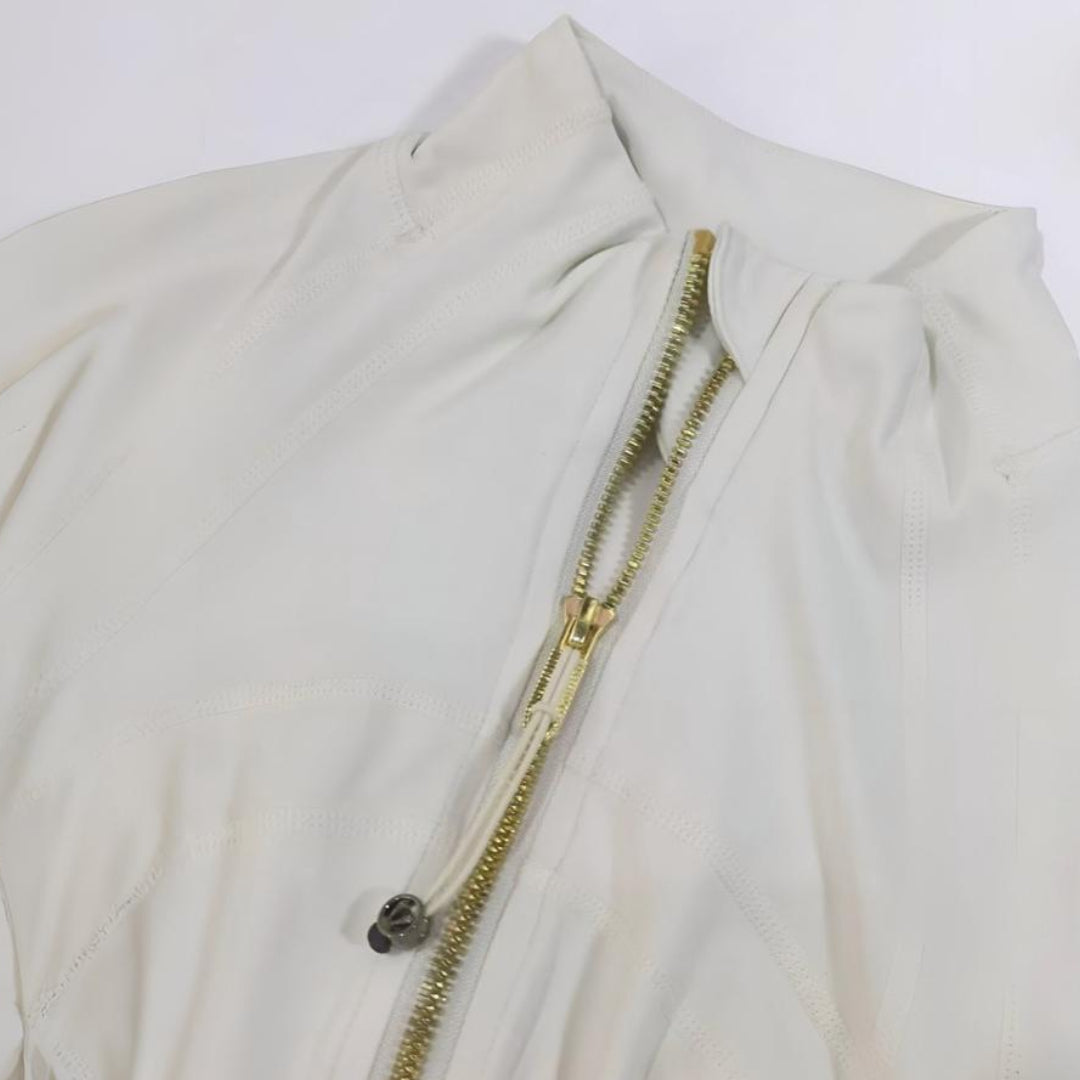 Casaco Desportivo Feminino Gola Curta com Fecho de Correr Ajuste Justo