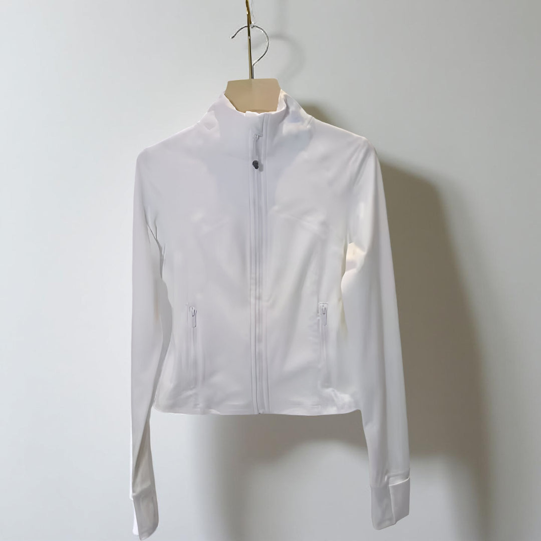 Casaco Desportivo Feminino Gola Curta com Fecho de Correr Ajuste Justo