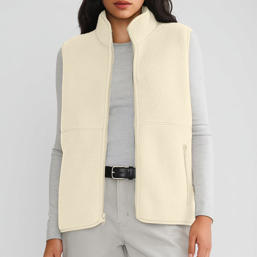 Colete de Senhora Sem Mangas com Fecho Preto Casual Superior