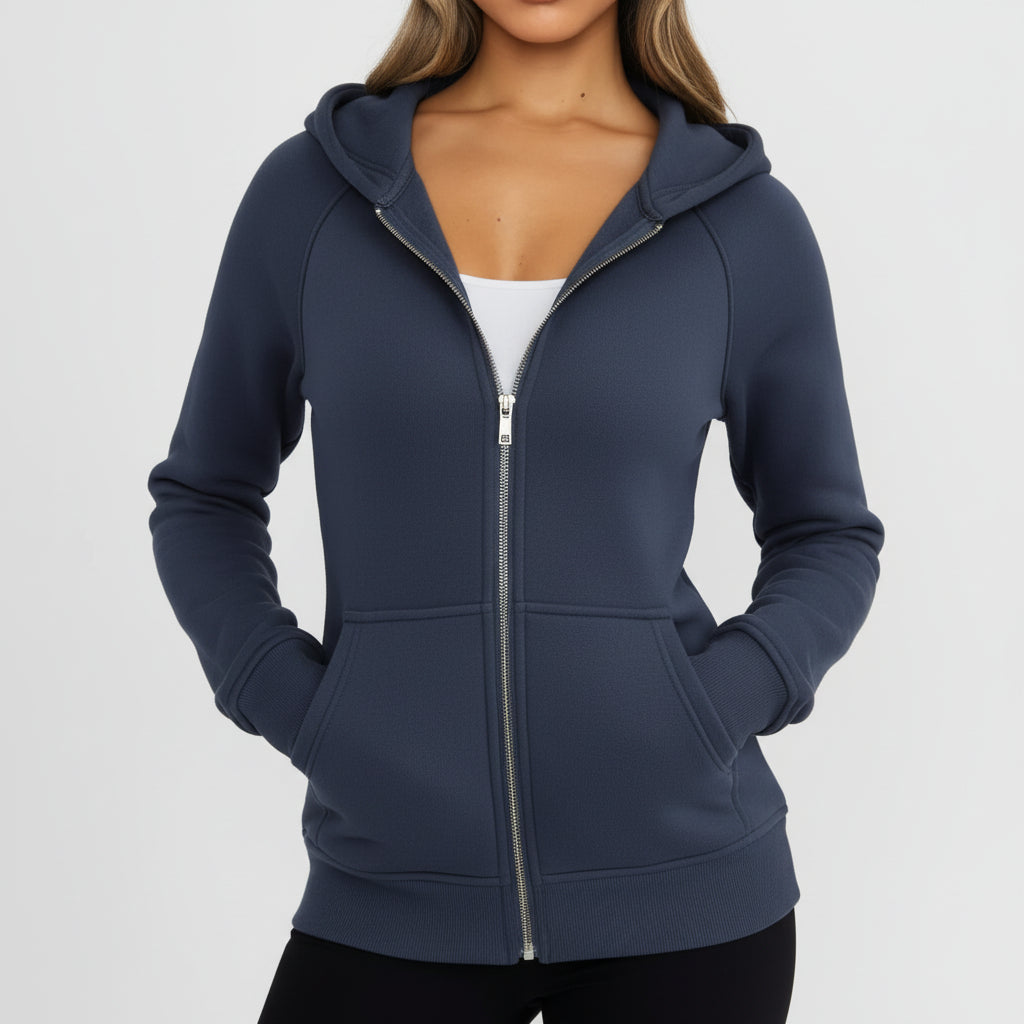 Sweatshirt com fecho de correr para senhora, corte justo, mistura de algodão, colete casual