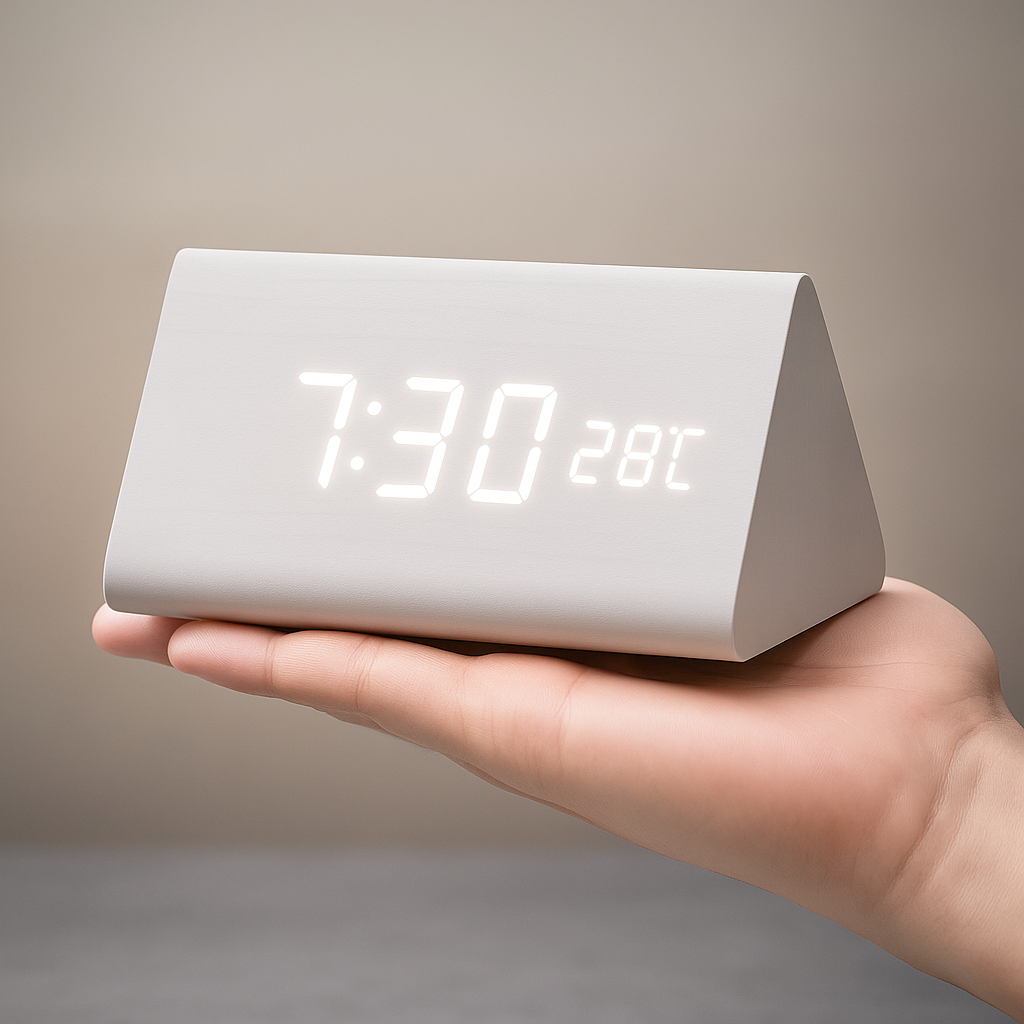 Despertador Digital LED Madeira Moderno Temperatura Regulável Visor