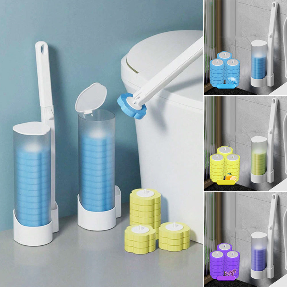 Disposable Toilet Cleaning Kit with Sponge Brush Heads and Caddy 2