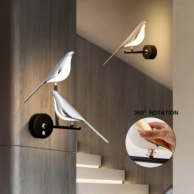 WingSpan - Vogel Wandlamp 360° draaibaar – Stijlvolle en Speelse Verlichting voor Thuis
