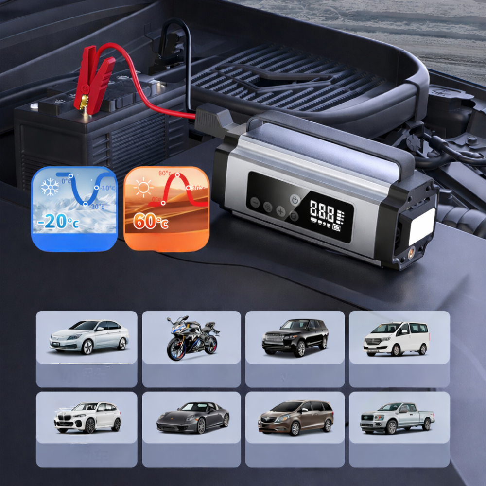 Arrancador Portátil para Automóveis Compressor de Ar Função de Carregamento