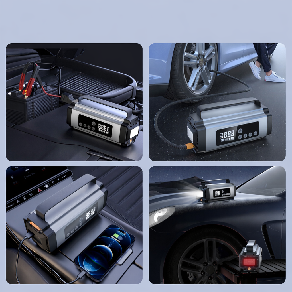 Arrancador Portátil para Automóveis Compressor de Ar Função de Carregamento
