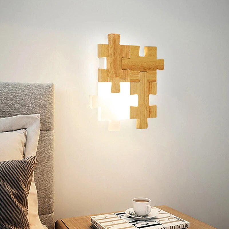 PuzzleGlow - Houten Puzzel Wandlamp LED – Creatieve Kinderkamer- en Woonkamerlamp