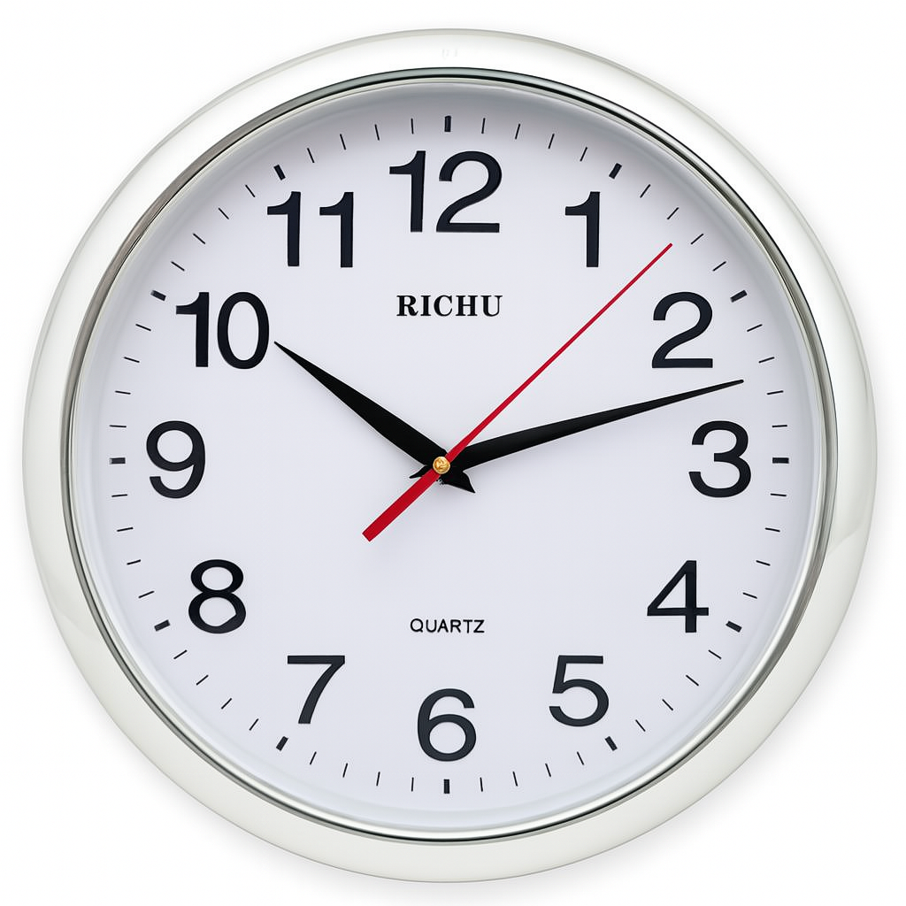 Elegante reloj de pared de cristal negro con mecanismo silencioso